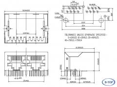 1X2 Port RJ45 Jack Connector with Transformer