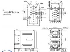 2x1 Dual RJ45 Jack with integrated 1000Mbps Magnetics and Light Pipe