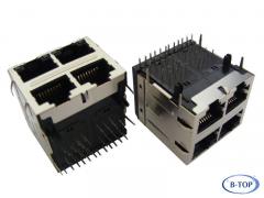 2X2 Stacked RJ45 Jack with Magnetics and Light-pipe