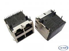 2X2 Stacked RJ45 Jack with Magnetics and Light-pipe