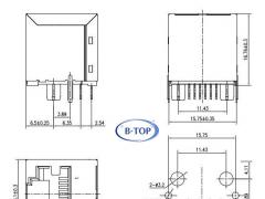 Vertical Top Entry 100/100 Base-TX RJ45 Jack with transformer