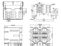 2x2 Stacked Gigabit RJ45 Connector without LEDs