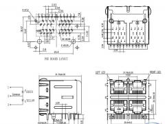 2X2 Stacked RJ45 Jack with Magnetics and Light-pipe