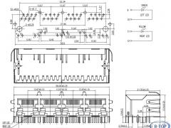 1X4 Ganged RJ45 Jack with 10/100base-t Transformer and LEDs