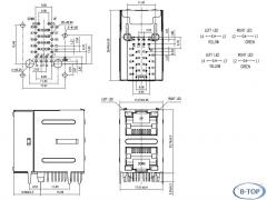 2x1 100Base-TX RJ45 Connector with LEDs