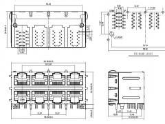 2X4 Gigabit RJ45 Female Connector with Gigabit Transformer