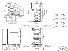 Dual RJ45 Modular Connector with 10/100Base-TX Transformer and LED