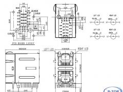 Stacked 2x1 RJ45 Connector W/transformer 1000 Base-T W/LED