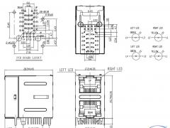 Dual 2x1 RJ45 Modular Connector with 1000 Base-T Transformer