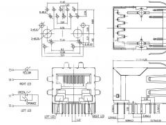 1x1 PoE Magnetic RJ45 Connector for 10/100 Base-T