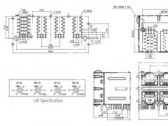 2x4 Multiple Port 100Base-T RJ45 Connectors with LED