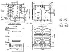 1000 Base-T RJ45 2x2 Integrated Connector with Magnetics