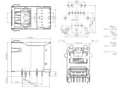 RJ45 Jack over Single USB with Integrated Magnetics 10/100 Base-TX