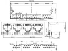 1x4 Harmonica 8P8C RJ45 Jack without LED